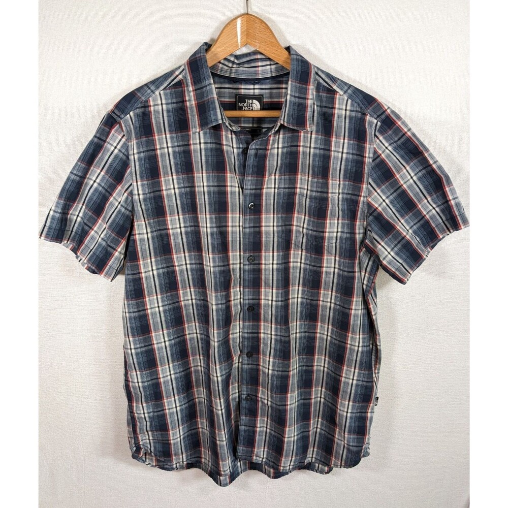 North Face Shirt Mens XL Blue Plaid Short Sleeve Button Up Outdoor Casual Top